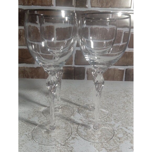 Lenox Aria Platinum Trim 7 1/2" Crystal Wine Glasses Set Of 4